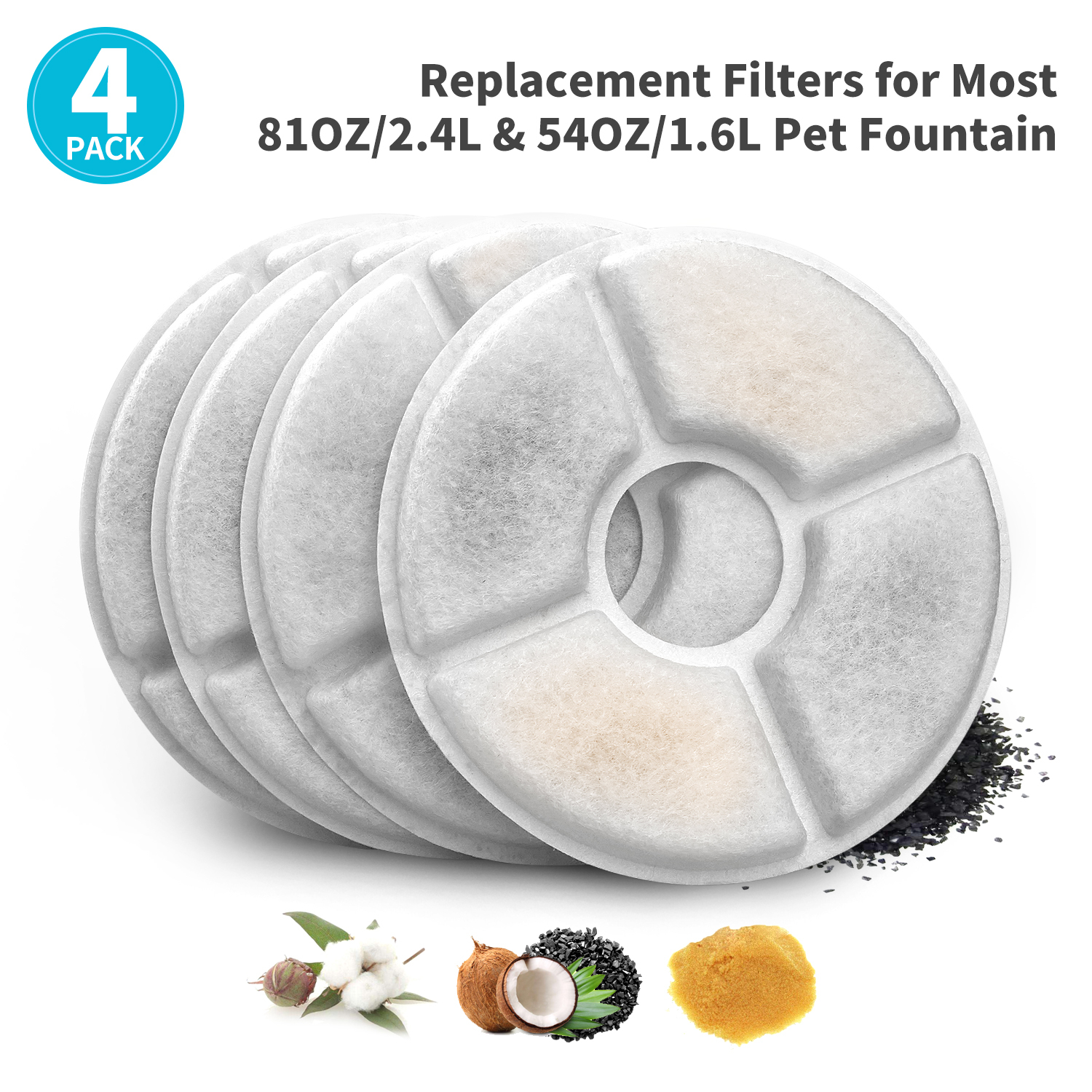 YES4PETS 8 x Pet Dog Cat Water Fountain Replacement Filters Activated Carbon Triple Filtration Automatic Dispenser