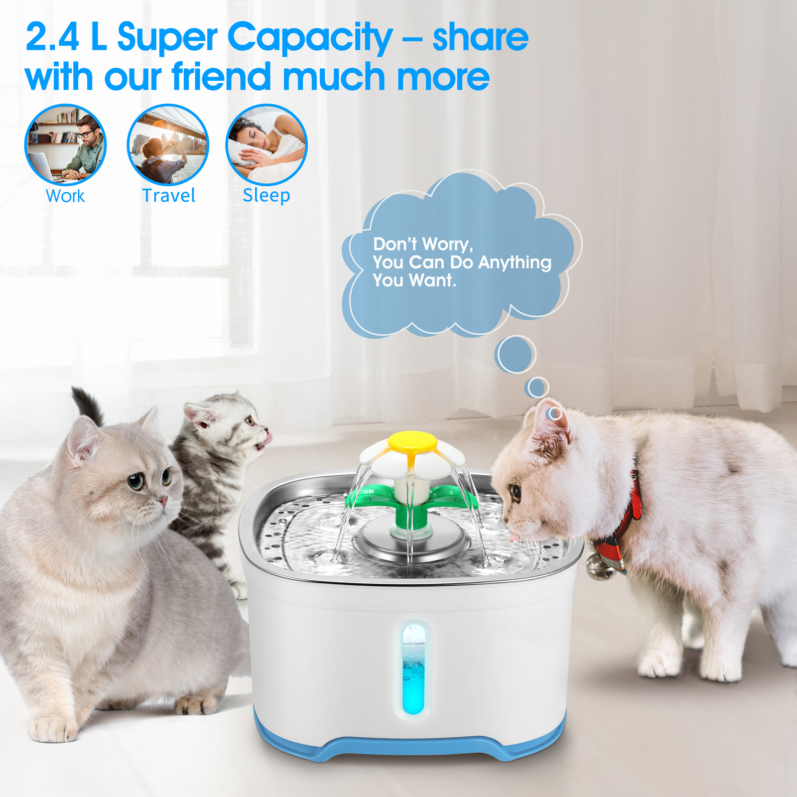 YES4PETS 2.5L Automatic Electric Pet Water Fountain Dog Cat Water Feeder Bowl Dispenser - Image 7