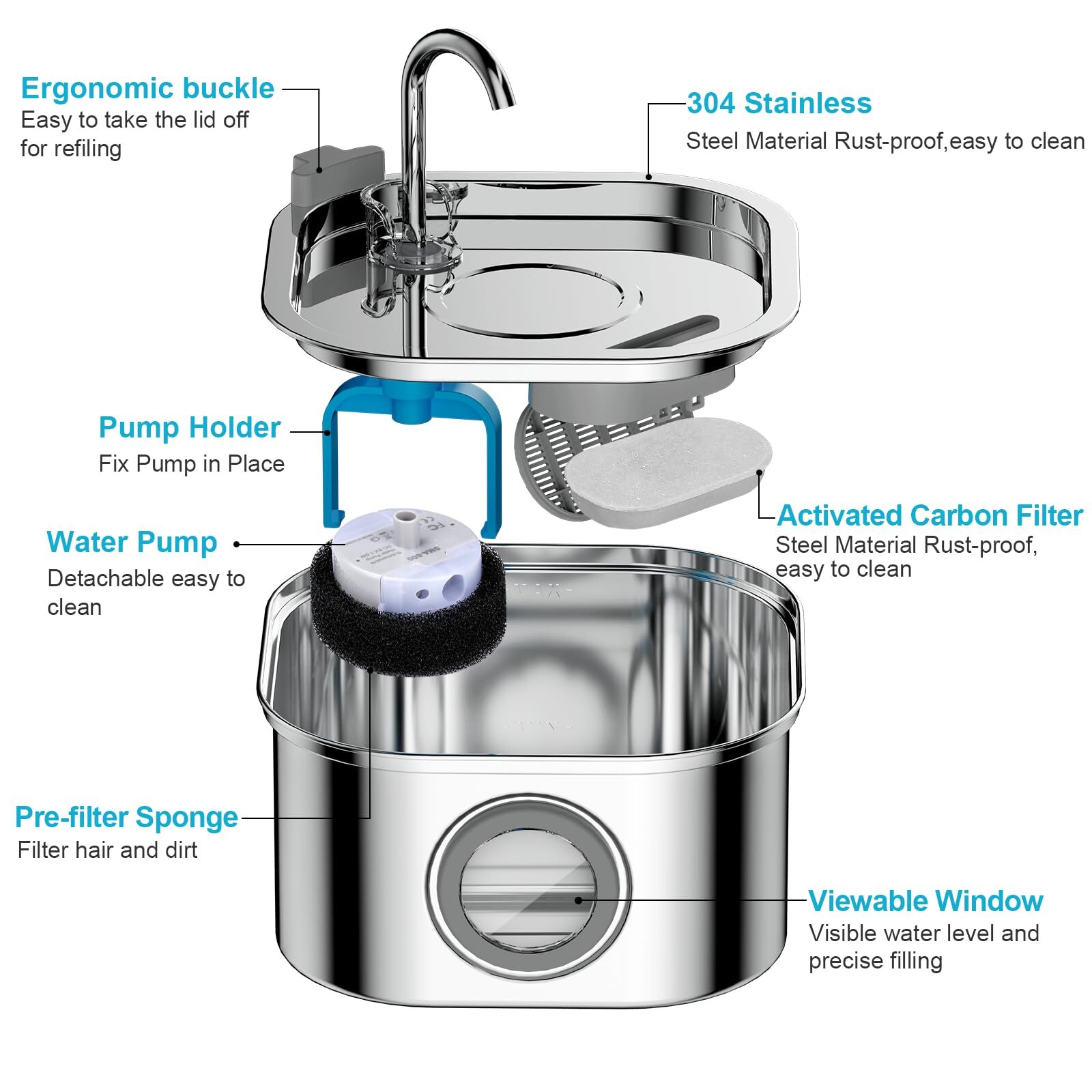YES4PETS 3.2L Automatic Electric Pet Water Fountain Dog Cat Stainless Steel Feeder Bowl Dispenser - Image 2