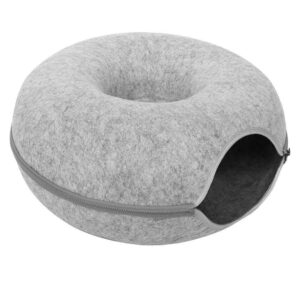Felt Cat Tunnel Bed Round Donut Cave Nest for Kittens and Small Pets 60x30cm - Light Grey