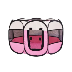 Pet Fence Indoor Cat Dog Tent Octagonal Fence Portable Foldable Cage Kennel - S-Pink