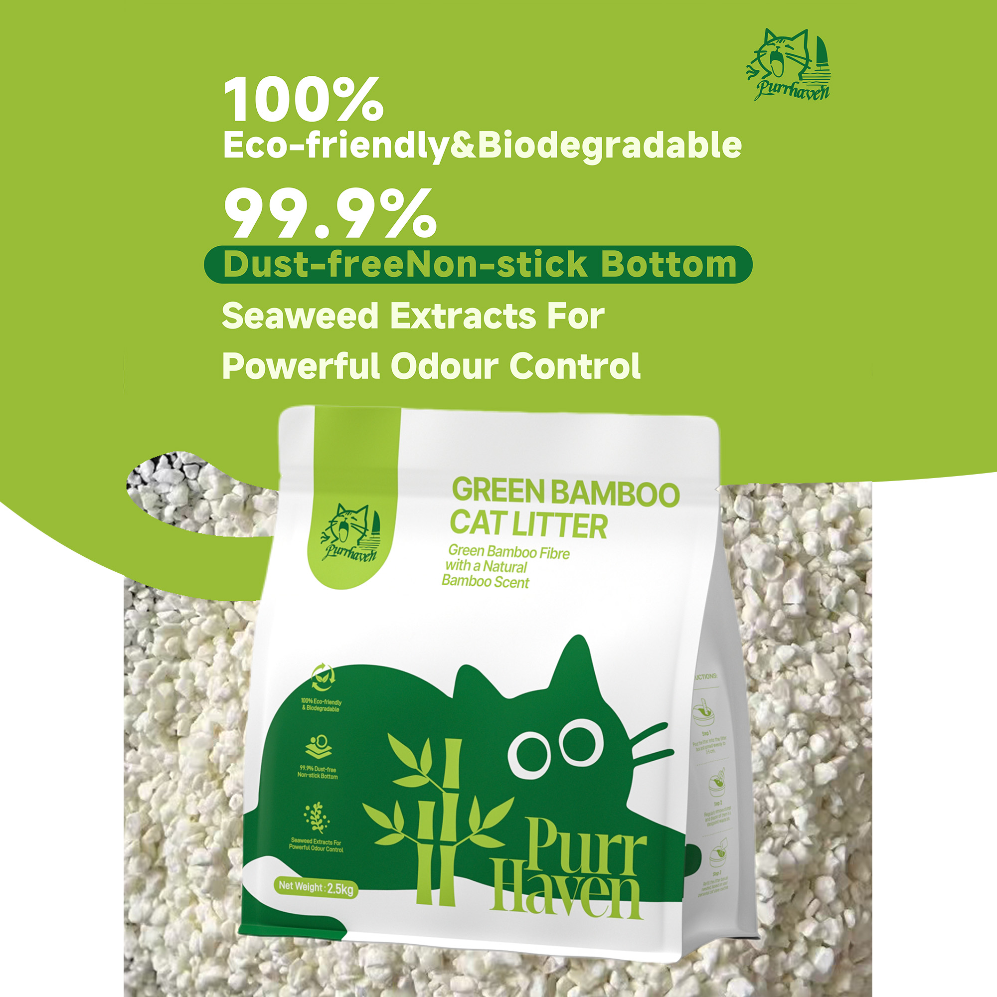PurrHaven Bamboo Clumping Cat & Kitty Litter, 15kg (6 Pack),Dust Free,Natural Flusable,Easy to Clean,Odour Neutraliser,Rapid Liquid Absorption,Non-Toxic Formula - Image 3