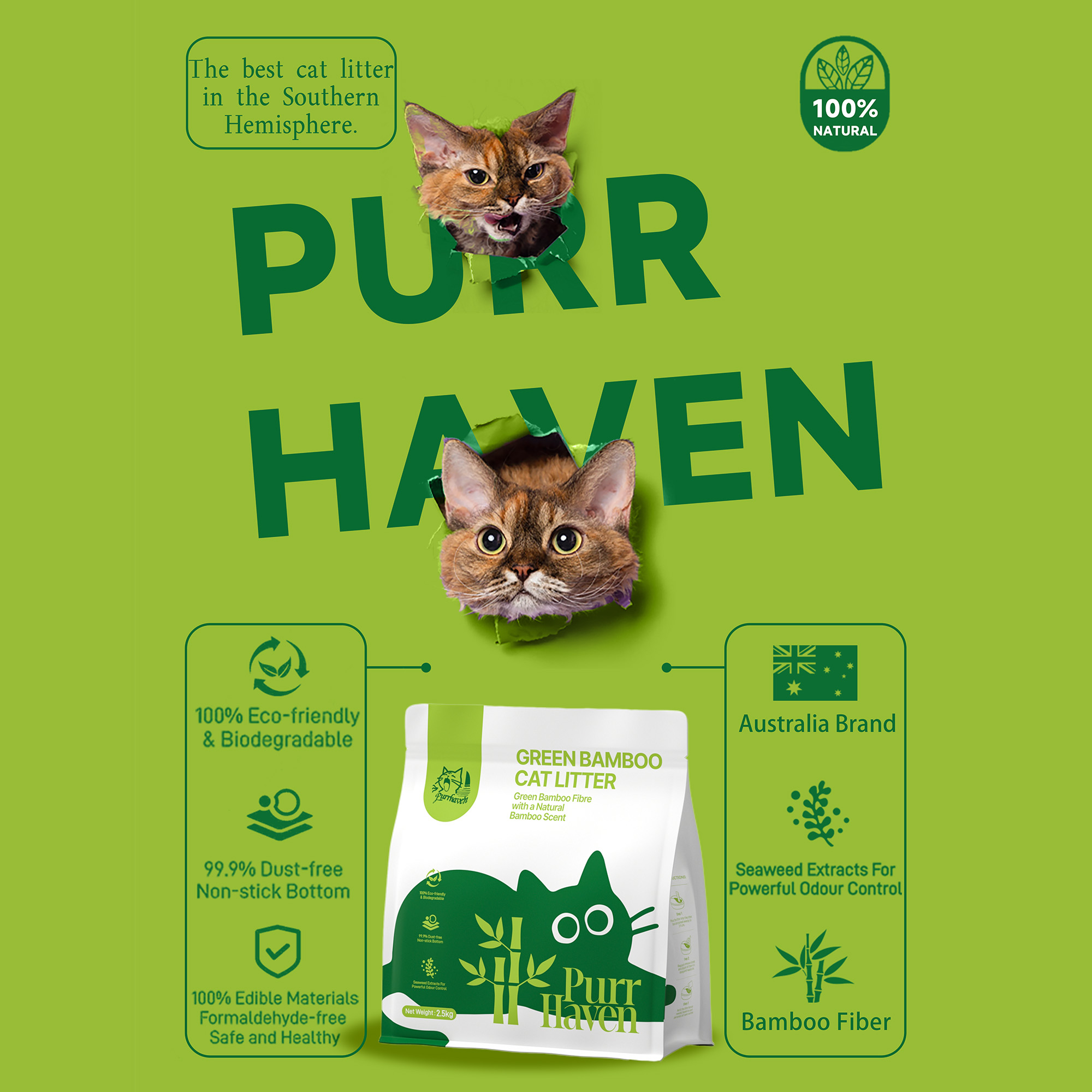 PurrHaven Bamboo Clumping Cat & Kitty Litter, 15kg (6 Pack),Dust Free,Natural Flusable,Easy to Clean,Odour Neutraliser,Rapid Liquid Absorption,Non-Toxic Formula - Image 4